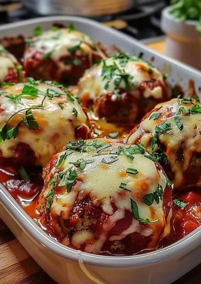 Delicious baked mozzarella stuffed meatballs served on a plate