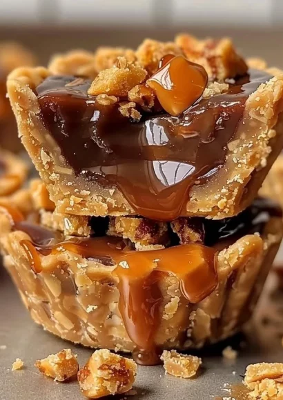 Delicious Butterfinger Caramel Crunch Mini Pies ready to be enjoyed.