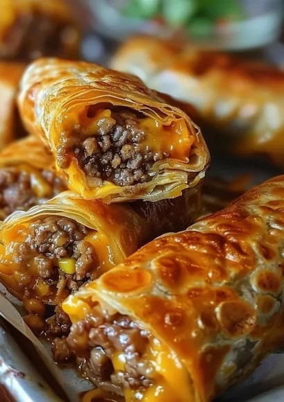 Delicious Cheeseburger Egg Rolls served with dipping sauce