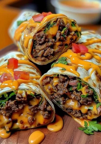Delicious cheesy beef wraps ready to be enjoyed