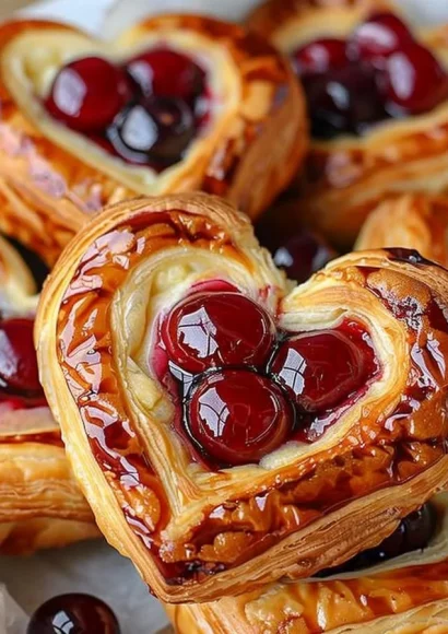 Delicious Cherry Cheese Danish pastry topped with cherries and cream cheese filling