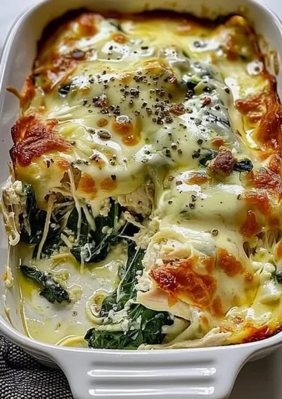 Creamy Chicken Spinach Casserole with Cream Cheese, a delicious dinner recipe