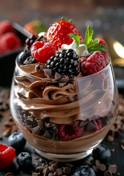 Delicious Chocolate Berry Parfait with layers of chocolate and fresh berries.