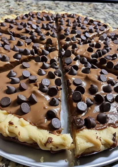 Chocolate chip cookie dough pizza slice with drizzled chocolate