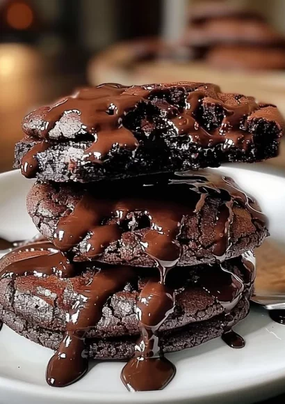 Delicious chocolate lava brownie cookies with a melting center served on a plate.