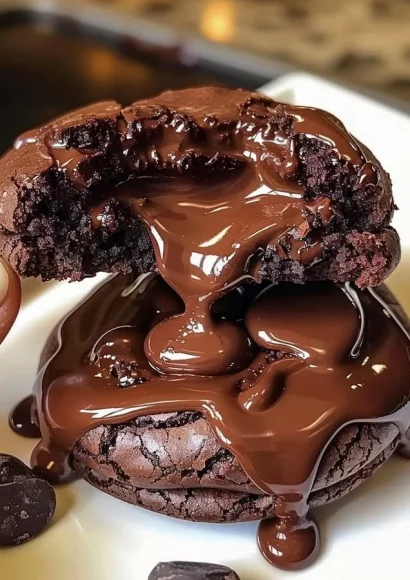 Plate of Chocolate Lava Brownie Cookies with melted chocolate center