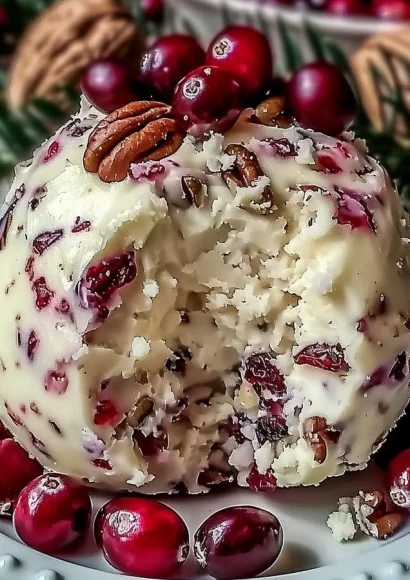 Cranberry Pecan Cheese Ball served on a festive platter with nuts and herbs