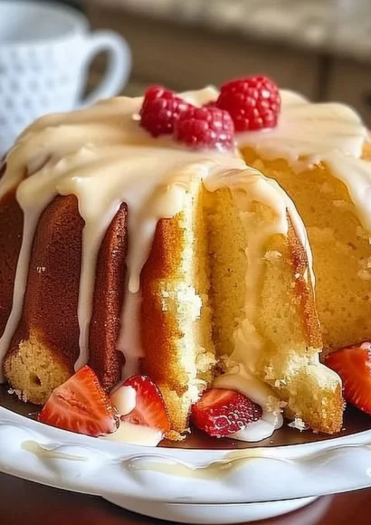 Delicious cream cheese pound cake slice on a white plate