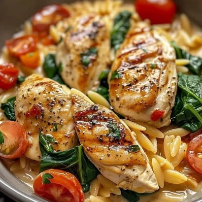 Thumbnail for Creamy Chicken Orzo with Spinach and Tomatoes