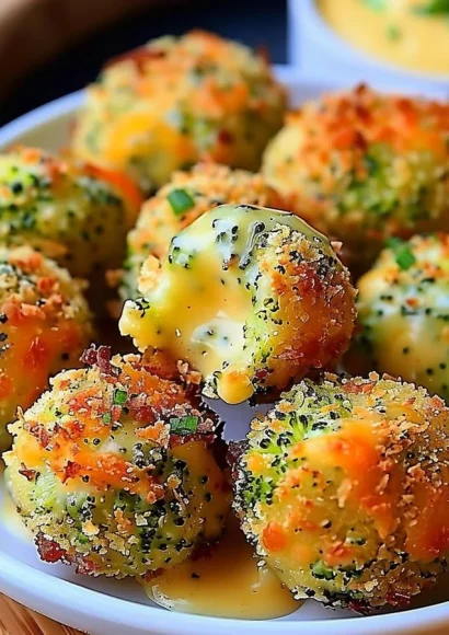 Crispy broccoli cheese bites served on a platter, perfect for a healthy snack.