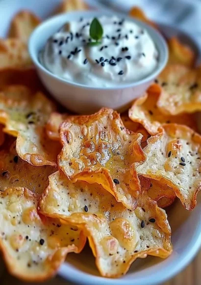 Bowl of crispy cottage cheese chips on a wooden table