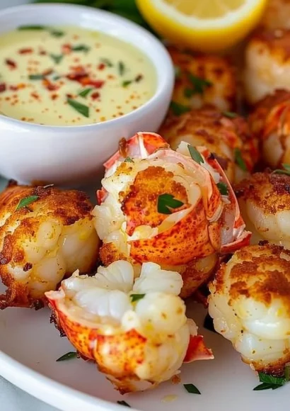 Crispy lobster bites served with garlic butter sauce