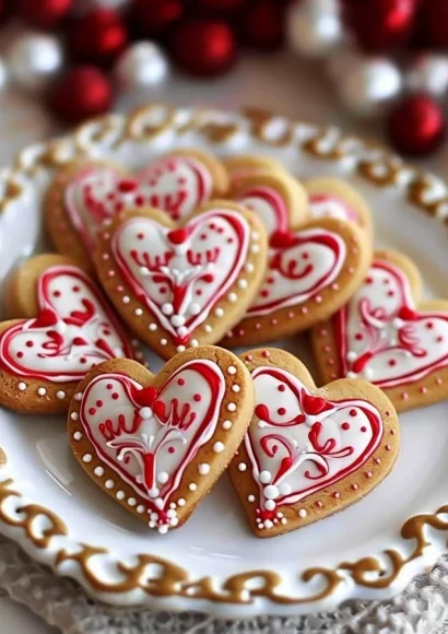 Decorated Cupid's Arrow Heart Cookies on a festive platter
