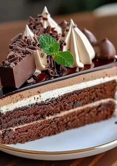 Decadent Triple Chocolate Mousse Cake with layers of rich chocolate goodness