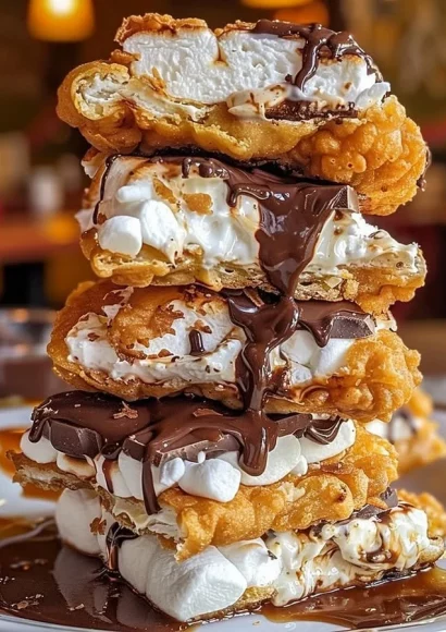 Delicious Deep Fried S'mores with melted chocolate and marshmallows