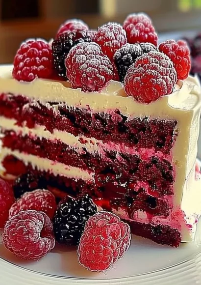 Delightful White Chocolate Raspberry Cake with fresh raspberries and white chocolate drizzle