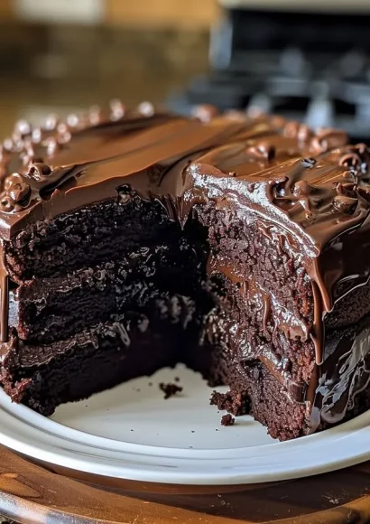 Double Chocolate Coca Cola Cake topped with creamy chocolate frosting