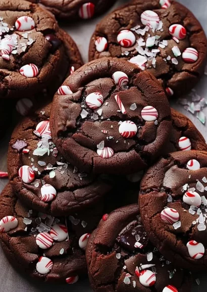 Double chocolate peppermint cookies with a rich chocolate flavor and festive peppermint