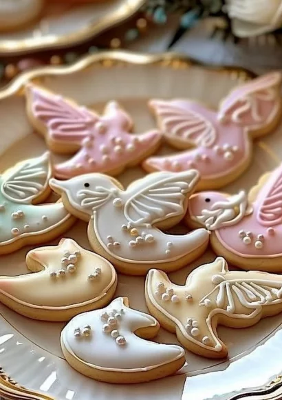 Freshly baked Dove sugar cookies decorated for a delightful treat
