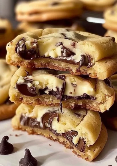 Chocolate chip cheesecake stuffed cookies on a plate.