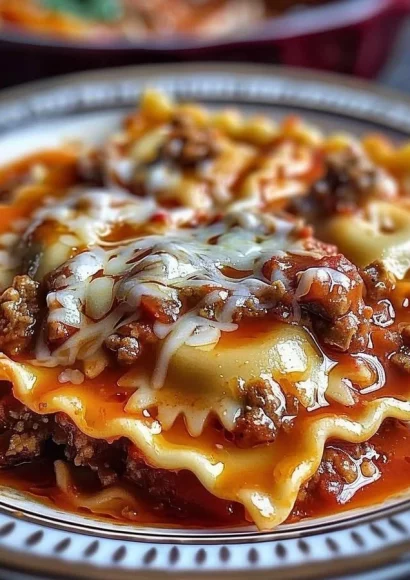 Easy Crockpot Ravioli Lasagna in a slow cooker dish