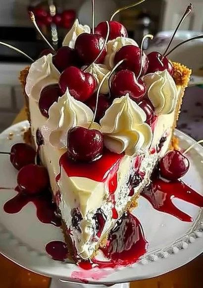 Elegant Cherry Cheesecake with a rich cream layer and fresh cherry topping