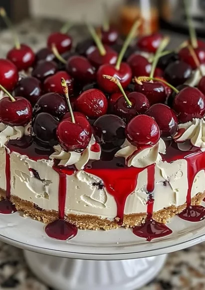 Elegant Cherry Cheesecake topped with fresh cherries and creamy filling