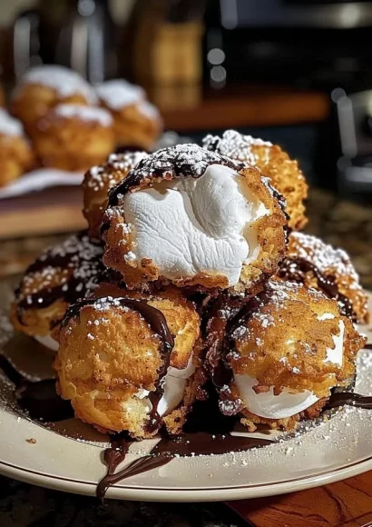 Fried s'mores bombs with gooey chocolate and marshmallows