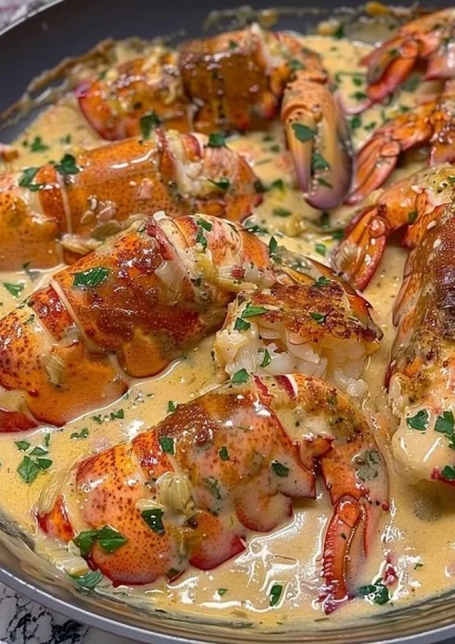 Delicious Garlic Parmesan Alfredo Lobster Tails served on a plate