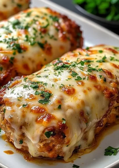 Garlic Parmesan Chicken meatloaf served with a side of vegetables