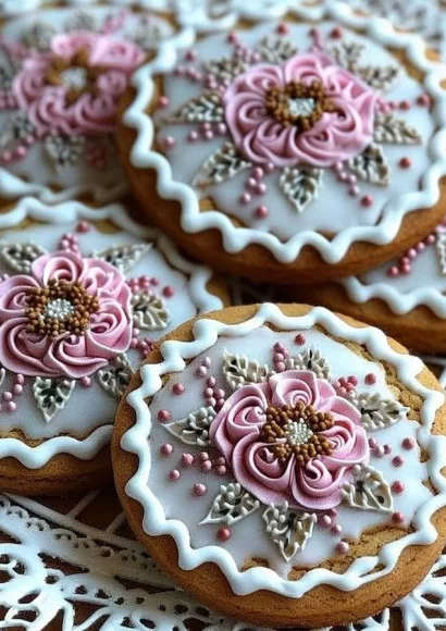 Decorated gingerbread cookies with royal icing for the holidays