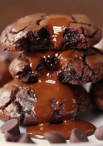 Plate of gooey chocolate lava cookies with molten chocolate center and crispy edges.