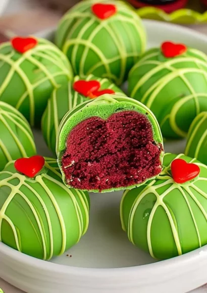 Delicious Grinch Oreo Balls decorated for Christmas dessert