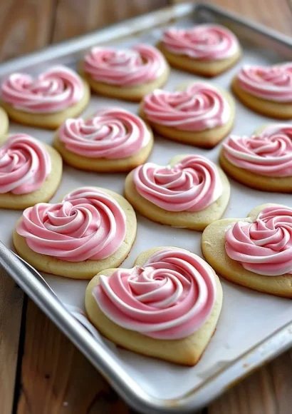 Heart-shaped sugar cookies decorated with colorful buttercream roses