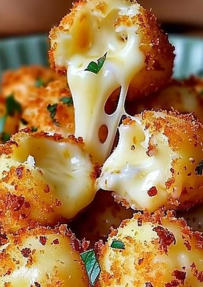Plate of homemade fried cheese bites, crispy and golden brown.
