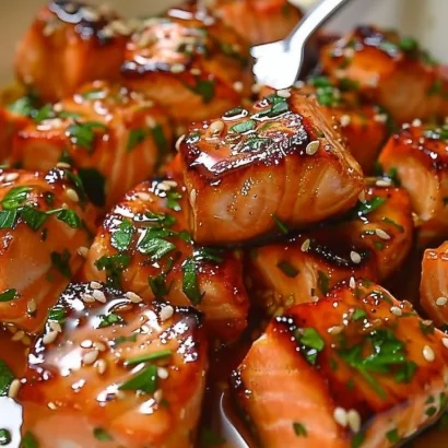 Thumbnail for Honey Butter Garlic Glazed Salmon Bites