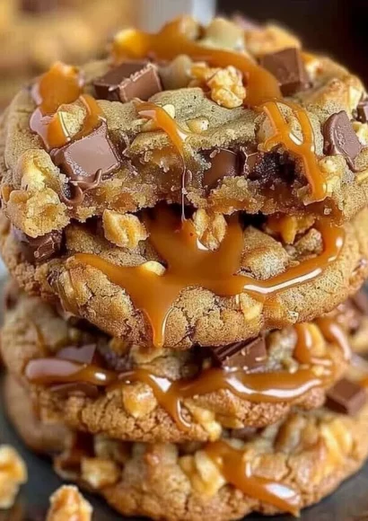 Irresistible Butterfinger caramel crunch cookies topped with chocolate