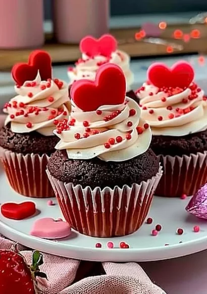 Irresistible Valentine's Day cupcakes with heart decorations and beautiful frosting