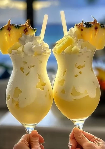 Refreshing Lemon Piña Colada cocktail served in a glass