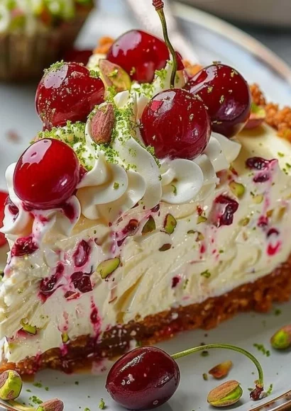 Luscious Lemon-Lime Cherry Pistachio Cheesecake dessert