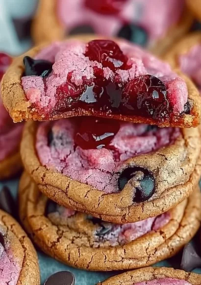 Maraschino Cherry Chocolate Chip Cookies with vibrant cherries and chocolate chips
