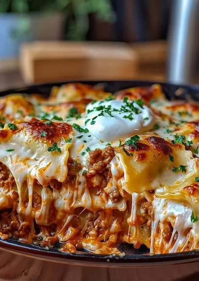 Delicious Million Dollar Ravioli Casserole baked with cheese and herbs