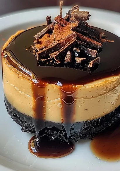 Mini espresso cheesecake desserts on a white plate with coffee beans