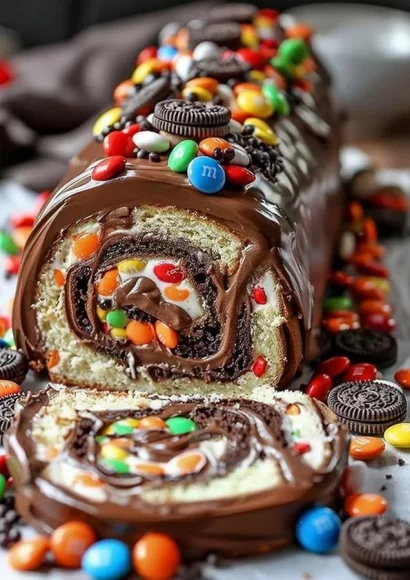 M&M's Ferrero Oreo Roll Cake, a delicious dessert recipe featuring Oreos and M&Ms
