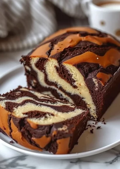 Moist and buttery marble cake with a delicious chocolate glaze