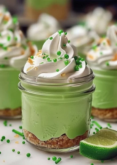No Bake Key Lime Cheesecake in a jar, a delicious tropical dessert.