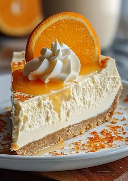 No-Bake Orange Creamsicle Cheesecake with vibrant orange topping and crust