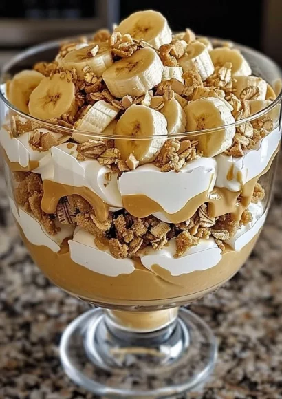 Delicious Peanut Butter Banana Trifle layered with creamy peanut butter and bananas