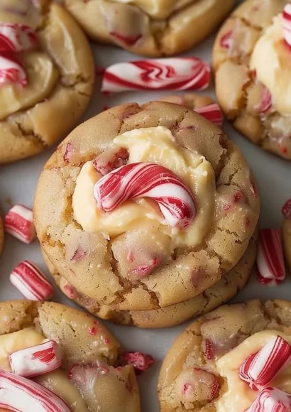Peppermint cheesecake cookies on a festive plate.