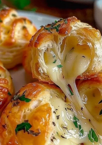 Pillsbury Biscuit Garlic Butter Cheese Bombs fresh out of the oven, gooey and delicious.
